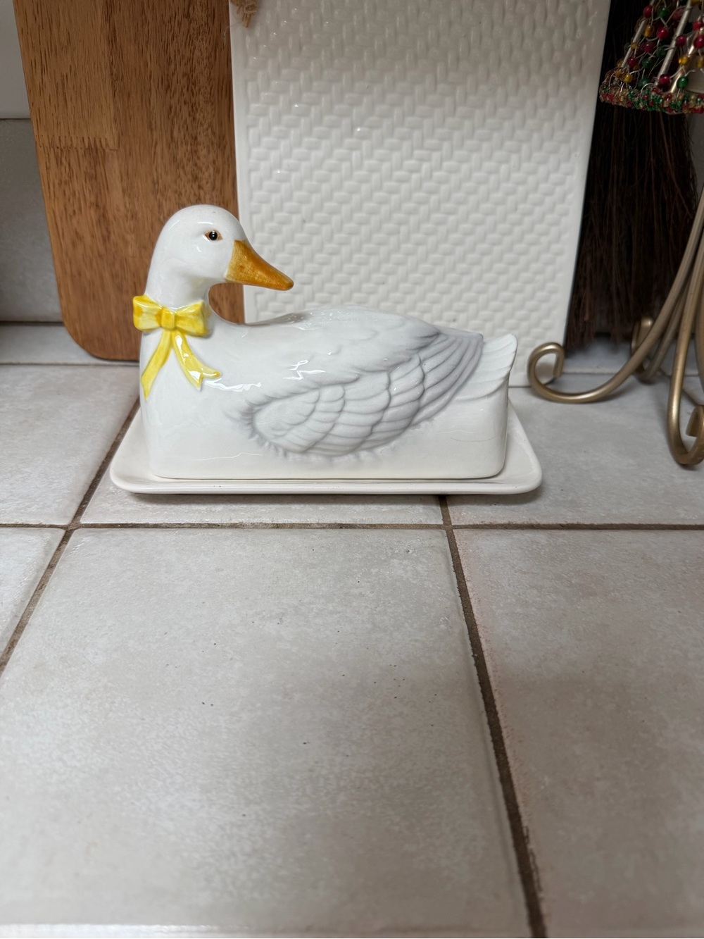 Vintage Duck Goose Butter Dish Ceramic White Made in Japan Otagiri
